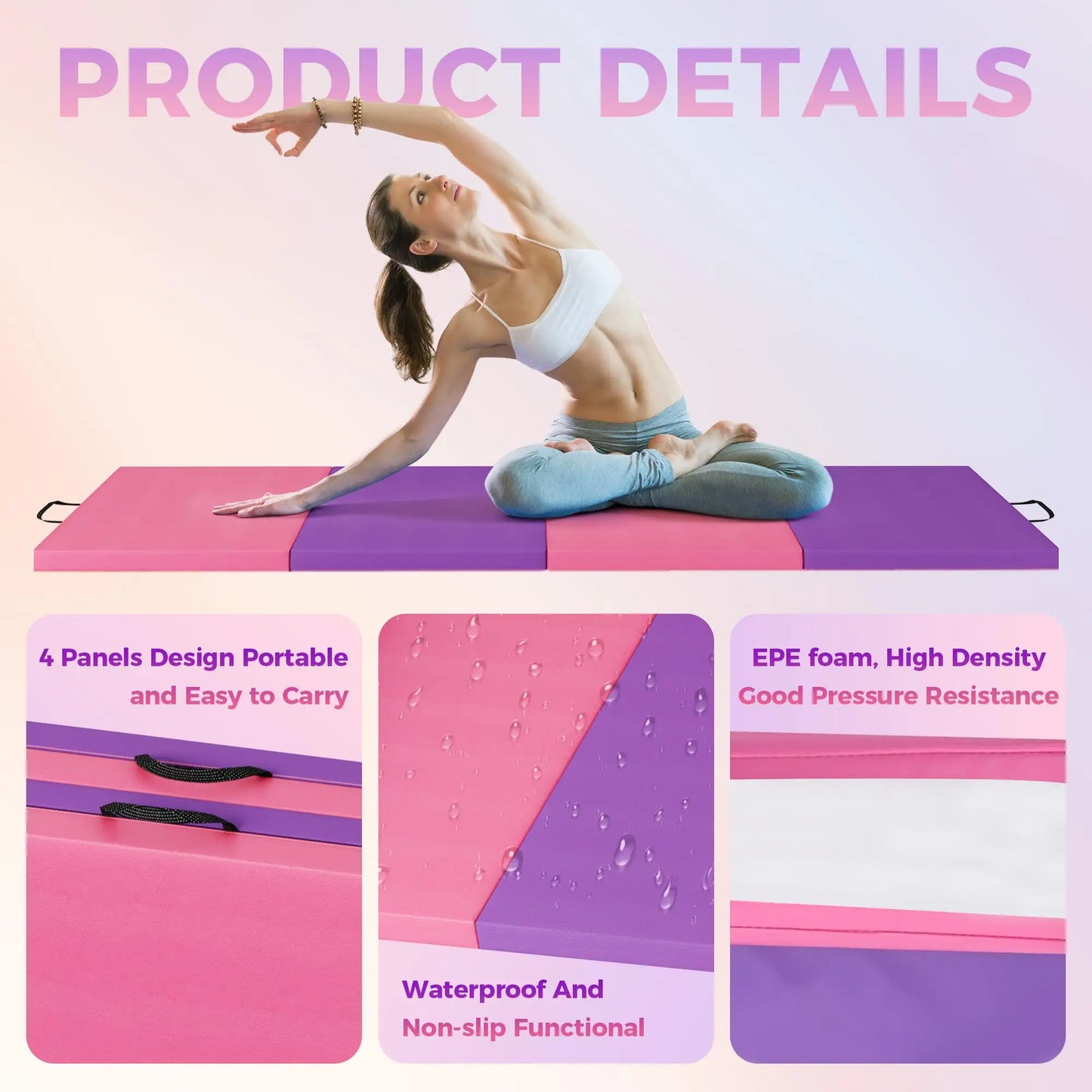 Gymnastics Mat,4-/5-fold Exercise Mats, Gymnastics Tumbling Mats, Thick Portable Home Gym Floor Pad for Yoga, Pilates, Aerobics