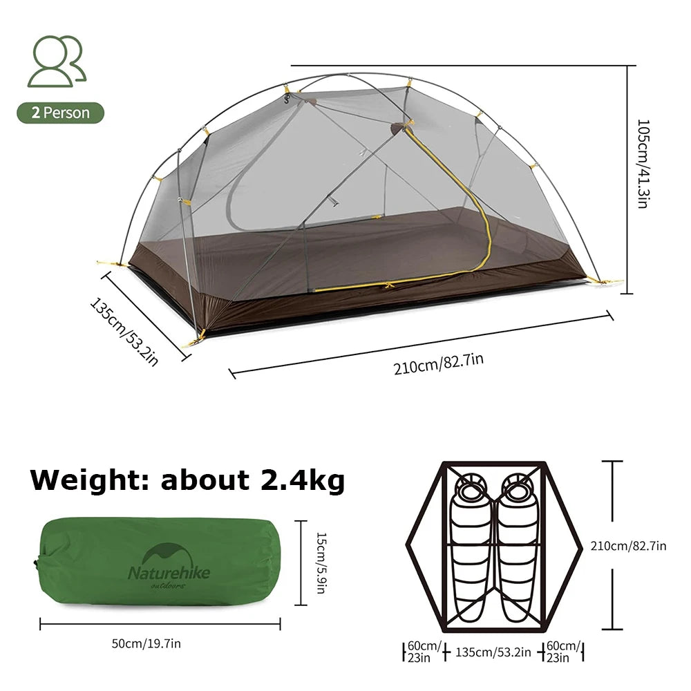 Naturehike Mongar 2 Person Backpacking Tent 210T Ultralight Travel Tent Waterproof Hiking Survival Outdoor Camping Tent