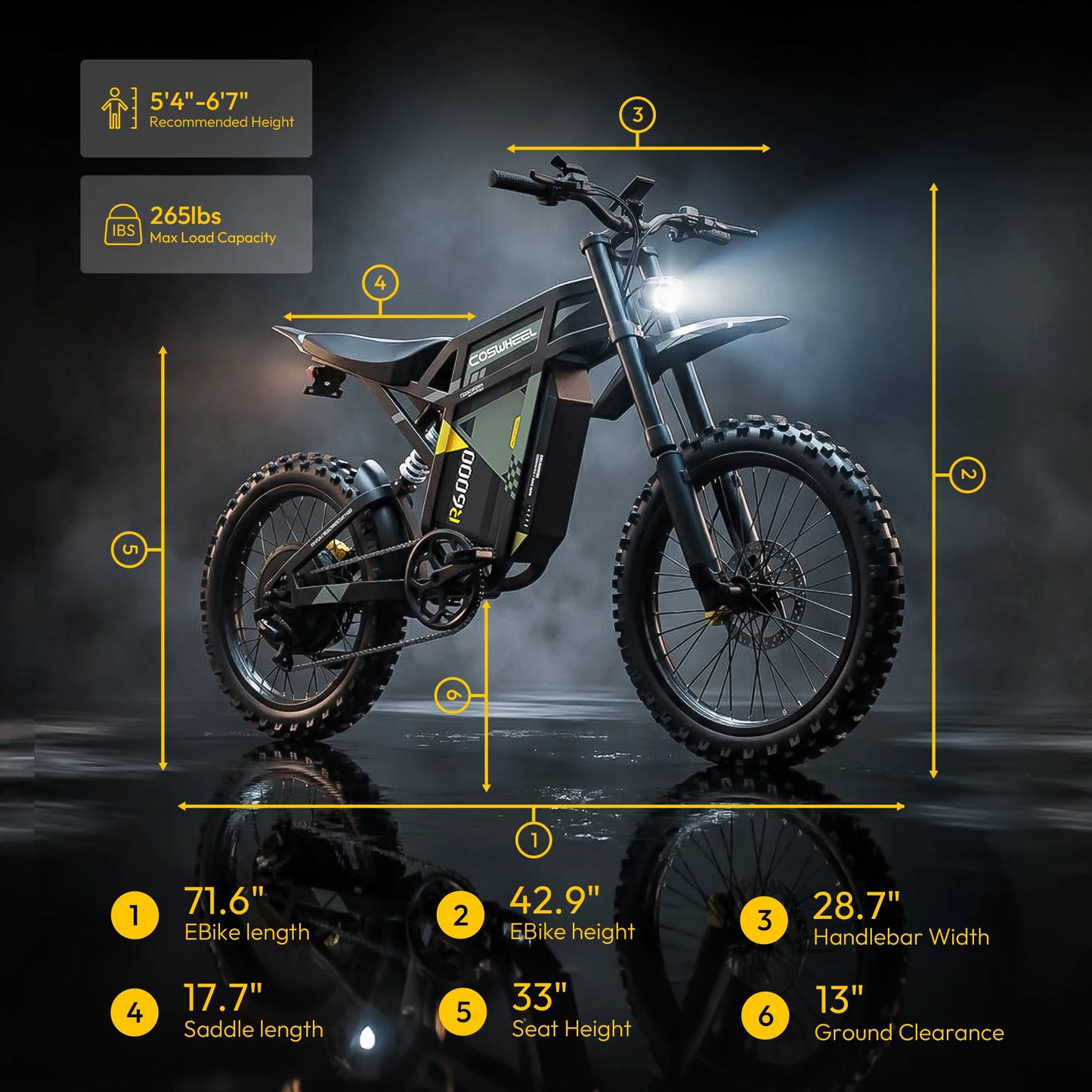 COSWHEEL R6000 Adults Electric Bike 7000W  Brushless Gearless Motors 60V30AH Lithium Battery Speed 88Kmh Adult Off Road Ebike