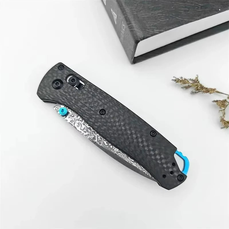 DIY Supplies BM 535 Damascus Folding Knife Carbon Fiber Handle