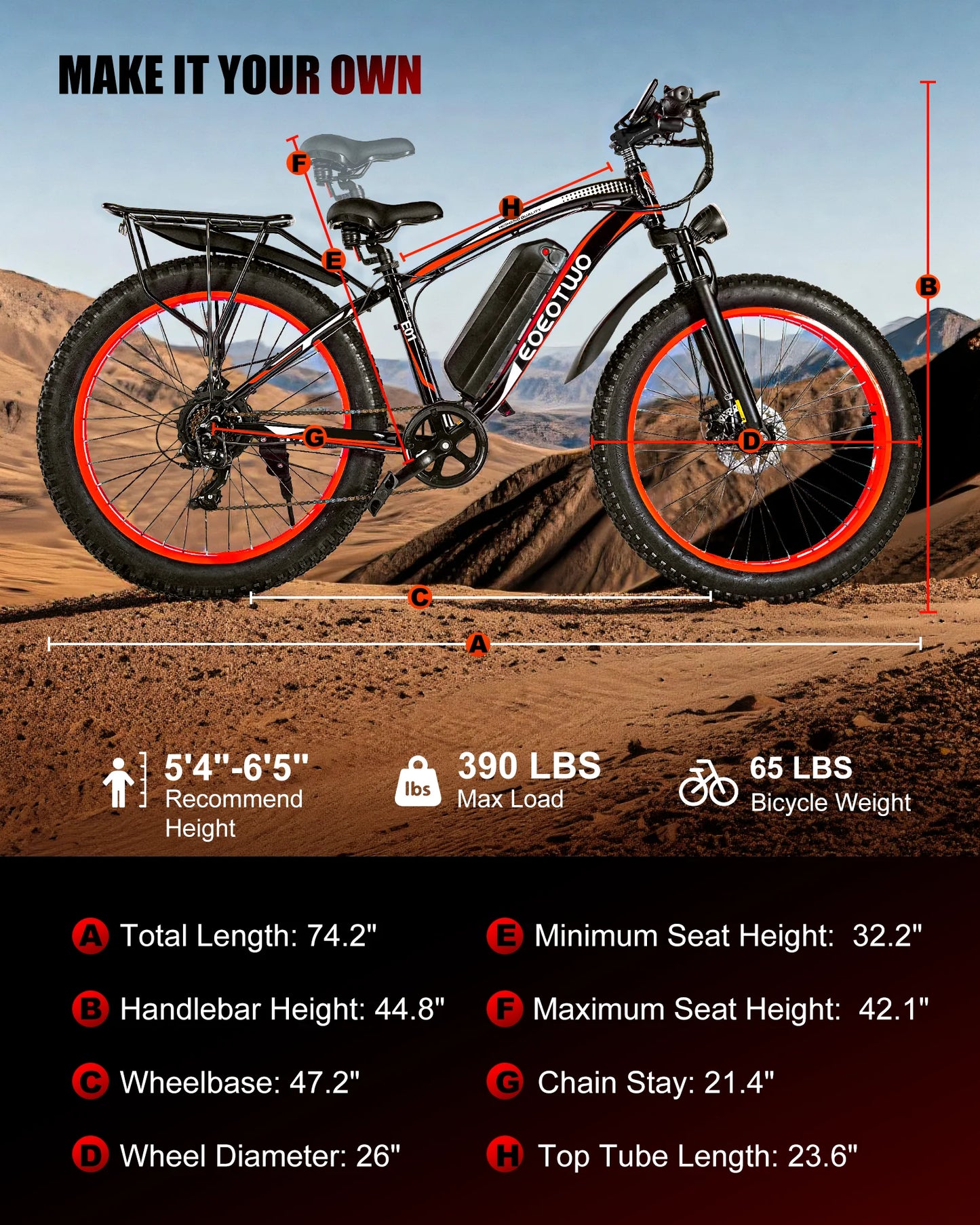 EOEOTWO 1500W Fat Tire Electric Mountain Bike