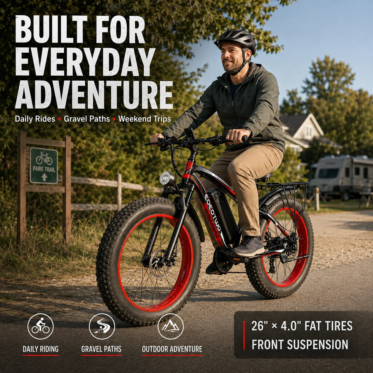 EOEOTWO Heavy Duty Ebike, 400 LBS Capacity, 65Nm High Torque, Front Suspension, Rear Rack, 5 Riding Modes, Phone Holder with Charging