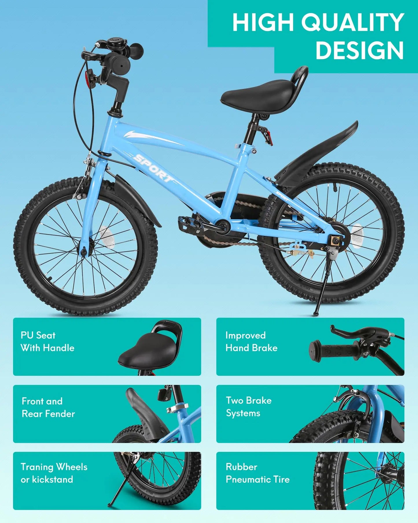 Kids Bike With Training Wheels And Dual Handbrakes