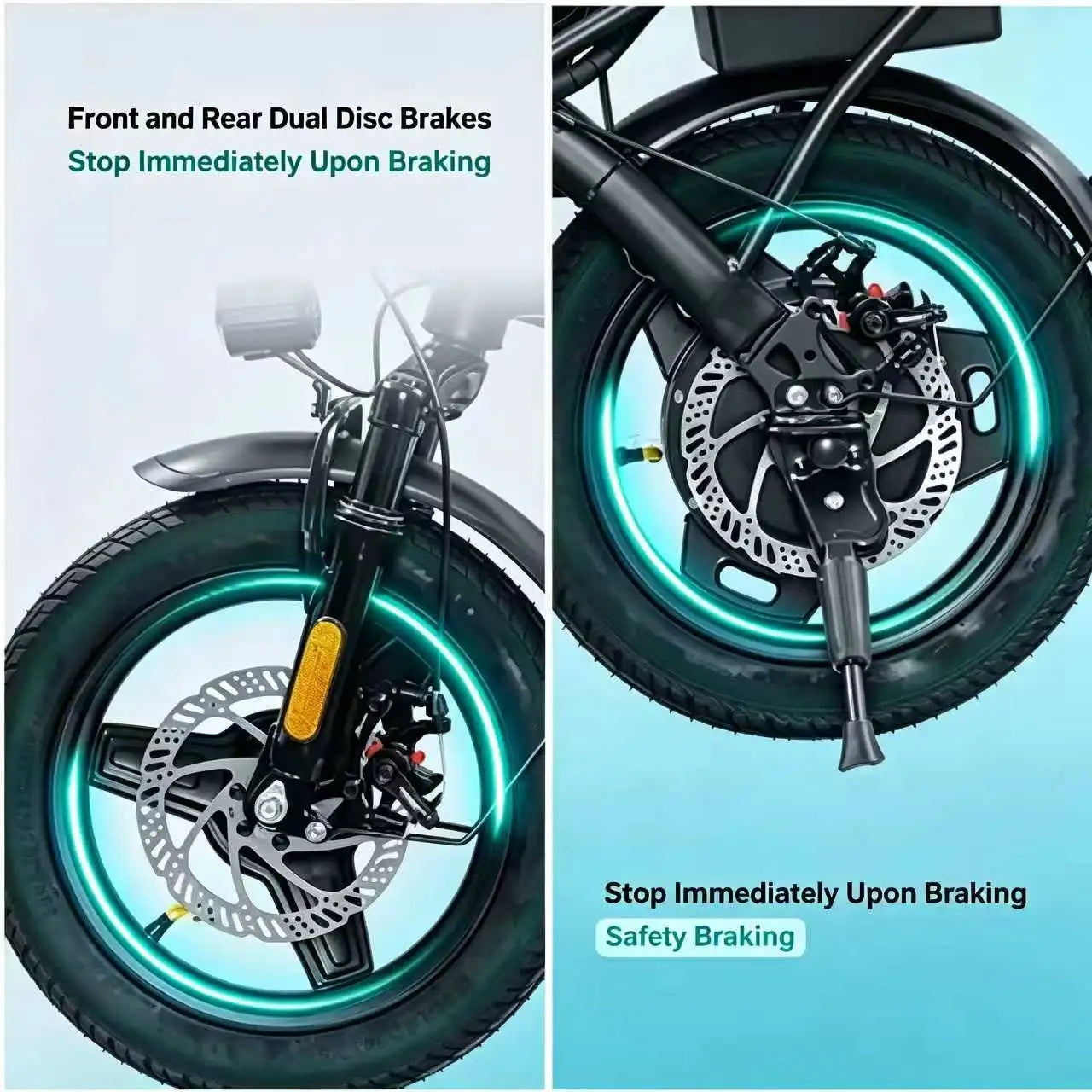 T5 14-inch Foldable Electric Bike 48V 750W Peak Power 20MPH 499Wh Long Range Lightweight Ebike with Dual Disc Brake And Basket for Adult Commute 22 Miles