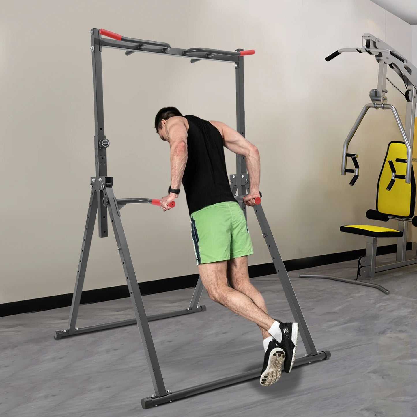 NEW Foldable Power Tower Dip Station, Height Adjustable,175cm-230 cm, Triangular Pull Up Station, 200kg, Multifunctional Fitness
