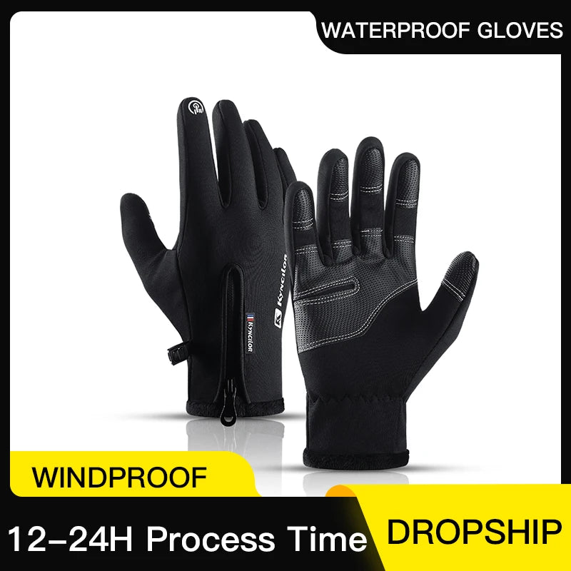 Zipper Winter Gloves for Men Women, Thermal Touchscreen Gloves Waterproof Windproof for Cycling, Skiing, Running & Cold Weather