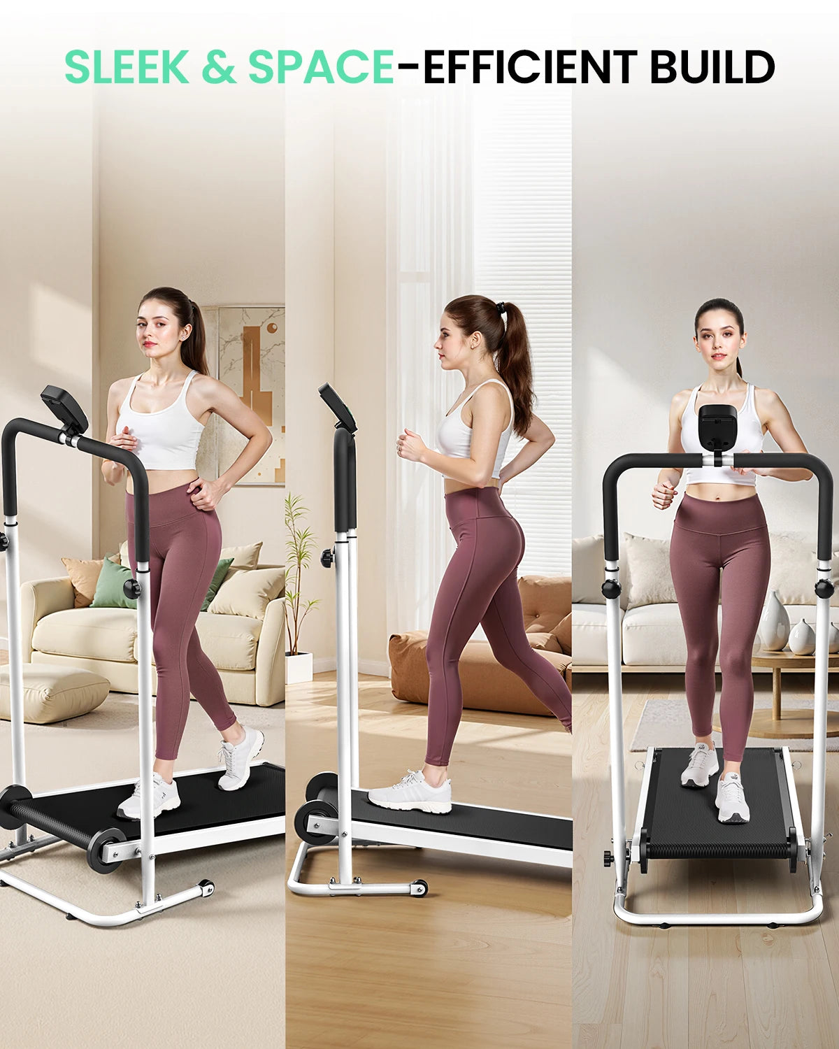 AKLUER Foldable Compact Non-Electric Treadmill - Dual Flywheel & Fixed Incline, LCDMonitor, Non-Slip Belt, Soft Foam Grips for Home/Gym Walking & Jogging