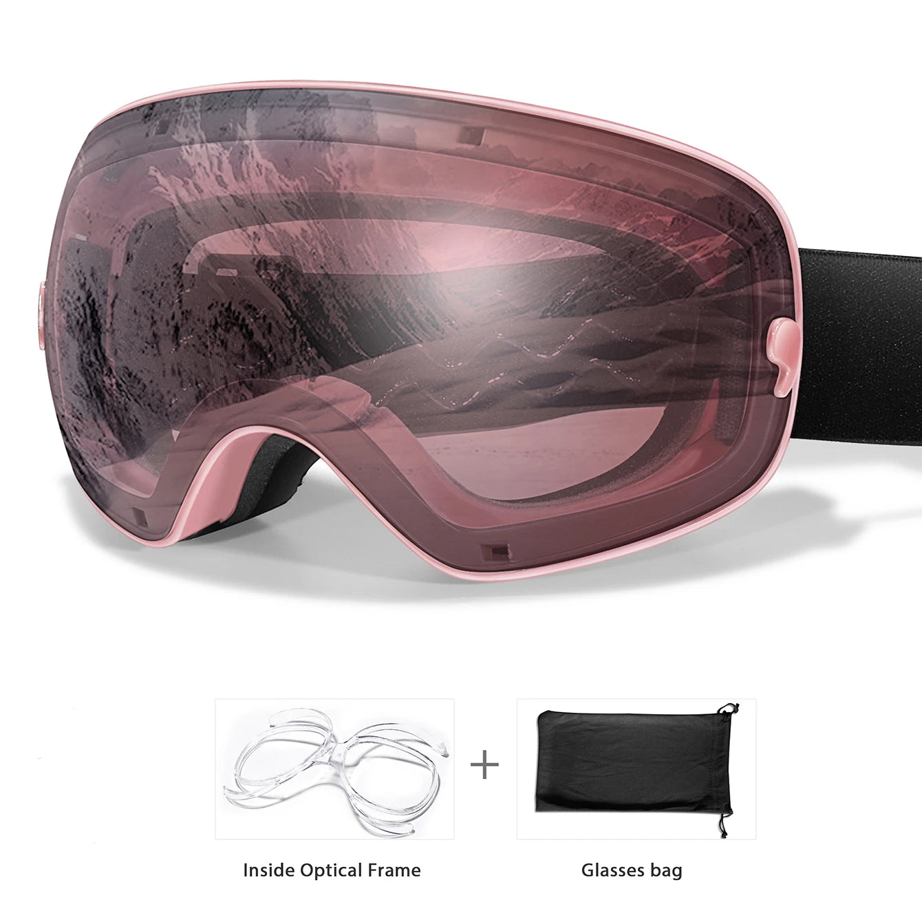 Winter Ski Goggles UV400 Anti Fog Unisex Free Frame Bag