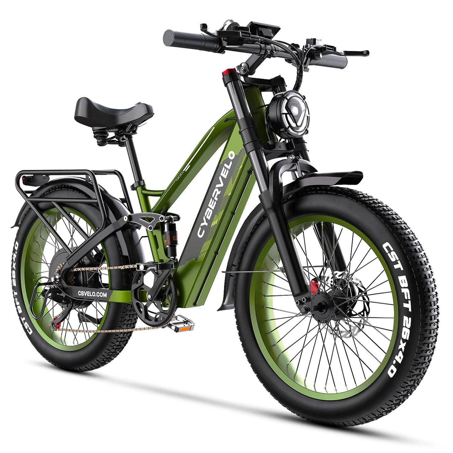 Cybervelo 5000W Peak Electric Bike for Adults 26"x4.0 Fat Tire All Terrain Electric Mountain Ebike Commuter E-Bike 7-Speed Up to 120 Miles 52V 40Ah/60V 50Ah Removable Battery EK9