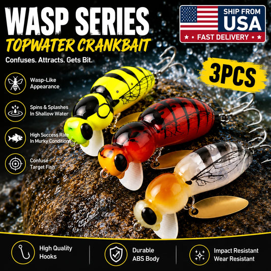 Kingdom 3Pcs Wasp Minnow Topwater Fishing Lure Two Types 35mm 3.9g Floating Spinner Single Hook Artificial Hard Baits Bass Pike