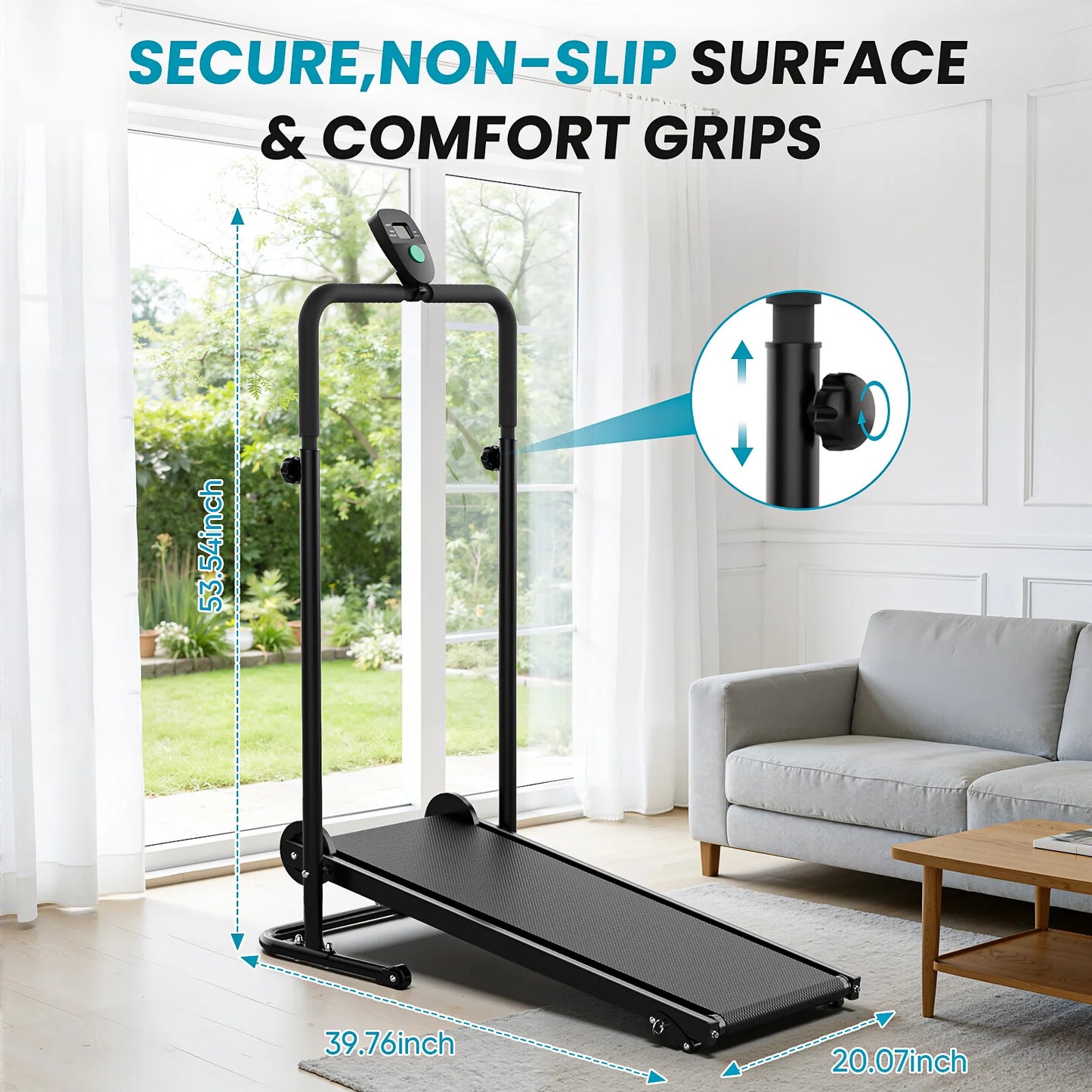 Akluer Non-Motorized Foldable Workout Treadmill - Dual Flywheel with Fixed Incline, LCD Monitor, Slip-Resistant Belt & Comfort Foam Grips for Small Home and Apartment Gym Use