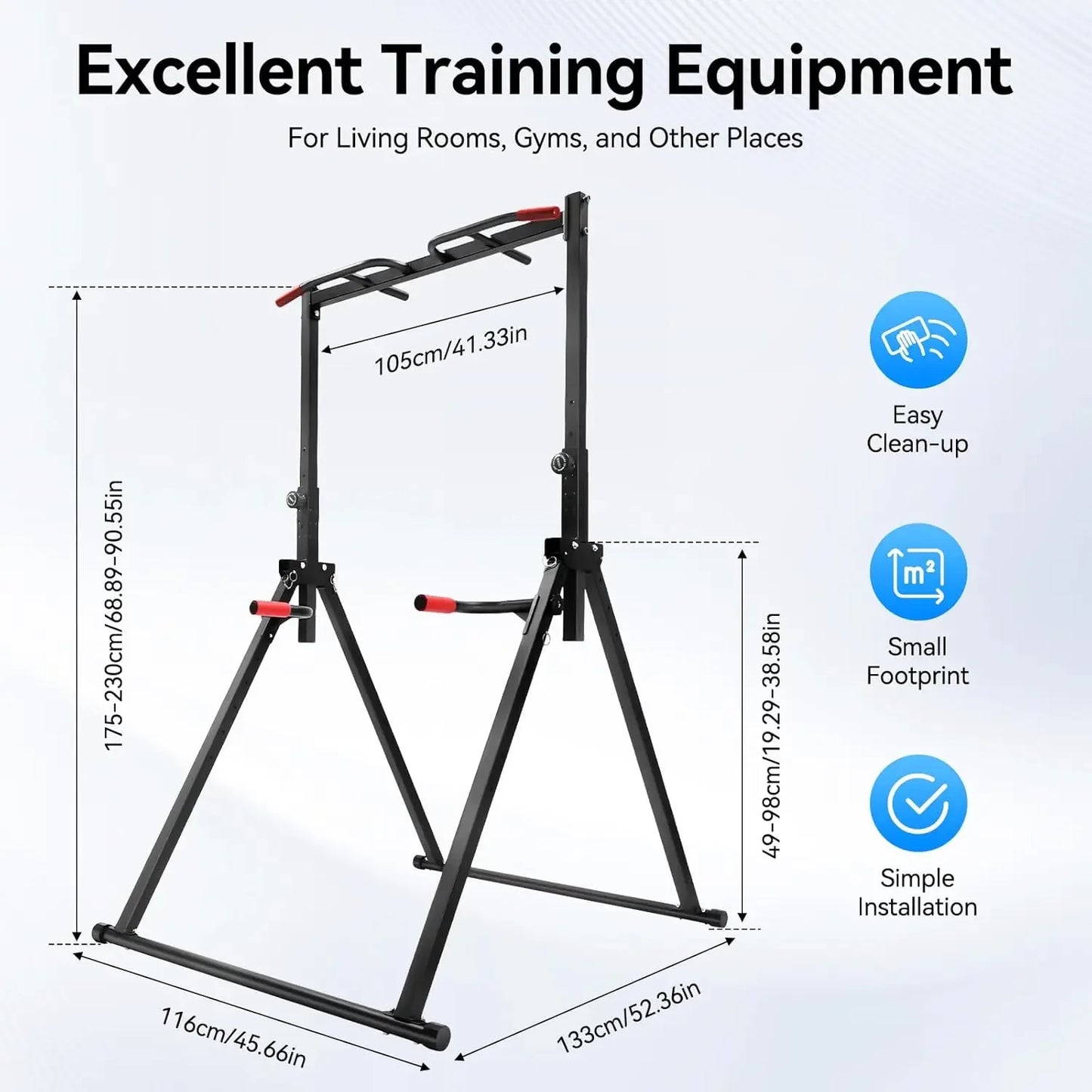 NEW Foldable Power Tower Dip Station, Height Adjustable,175cm-230 cm, Triangular Pull Up Station, 200kg, Multifunctional Fitness