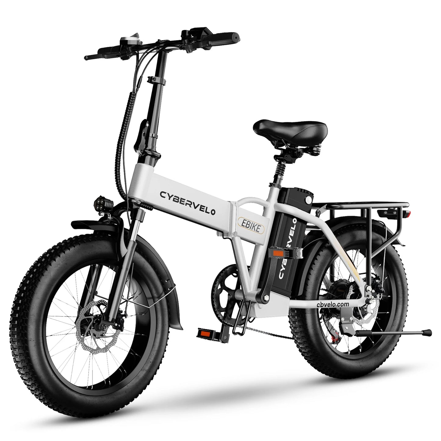 Cybervelo 1000W Peak High-speed Brushless Folding 20 Inch Fat Tire Electric Bike for Adults 48V 20.8Ah/50Ah Removable Battery 80 Miles Range Commuter E-Bicycle EK4