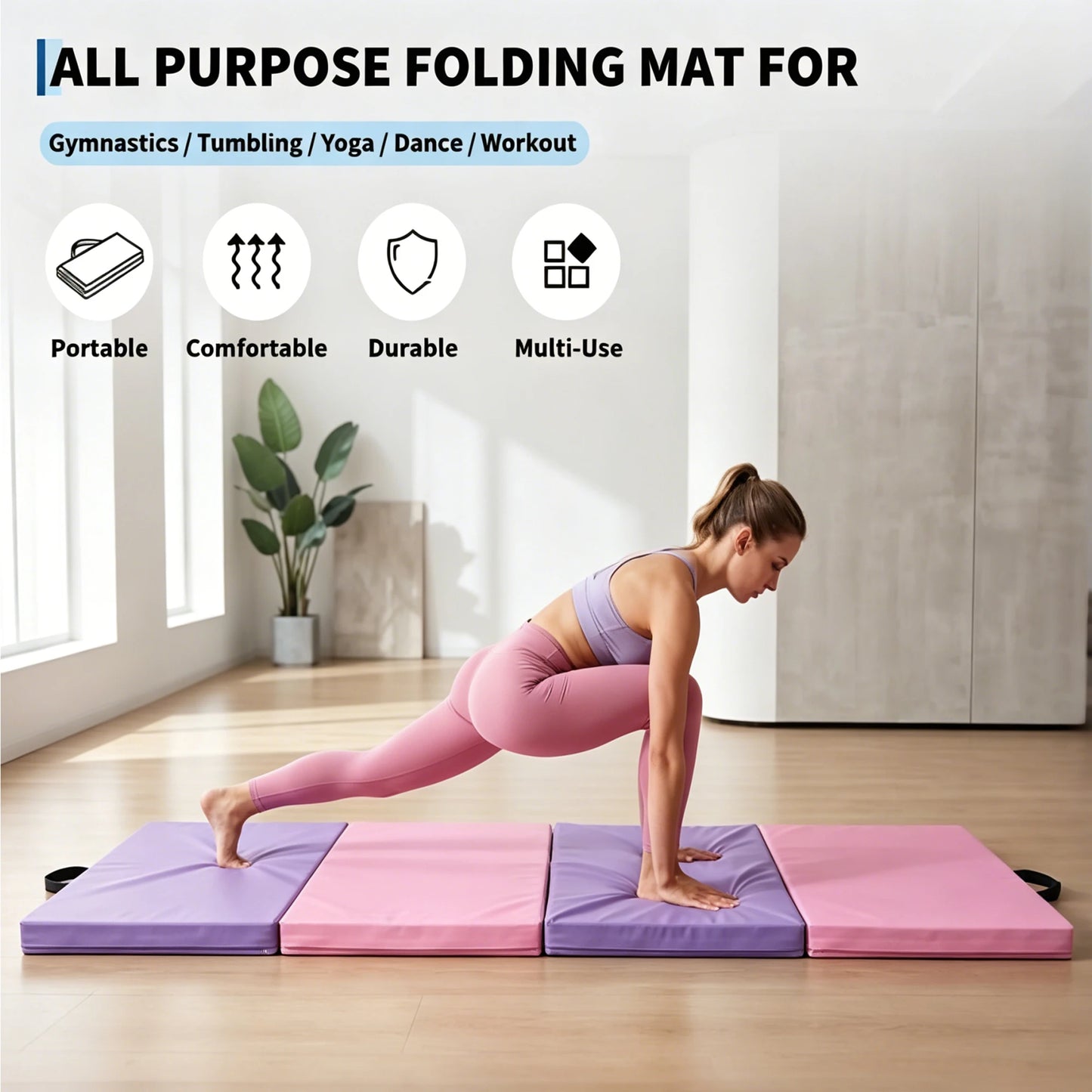 6x3 Ft Gymnastics Mat, 2'' Thick 4-Fold Exercise Floor Mat For Home Gym, Yoga, Pilates, Tumbling Training