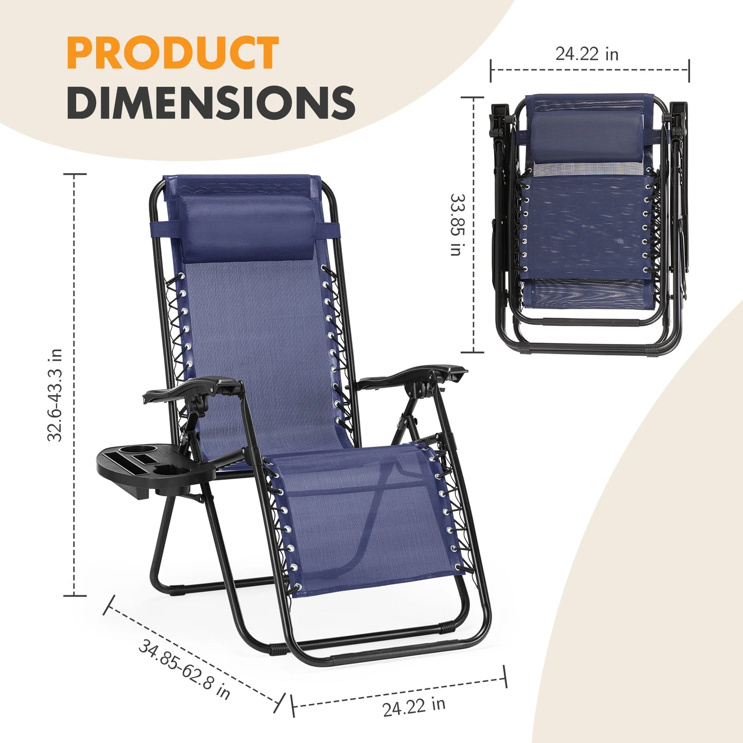 MCQ Outdoor Zero Gravity Chairs Set of 2 Folding Recliner Beach Camping Patio Lounge Chair with Cup Holder and Adjustable Pillow
