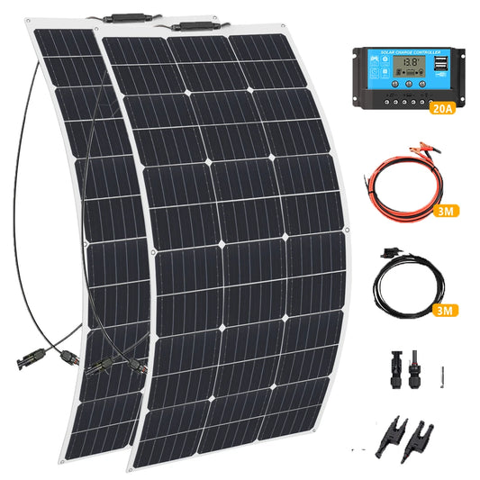 Solar Panel Complete Kit 12V 100W 200W 24V Flexible Photovoltaic 100W Controller Power for Battery Boat Rv Home Camper Camping