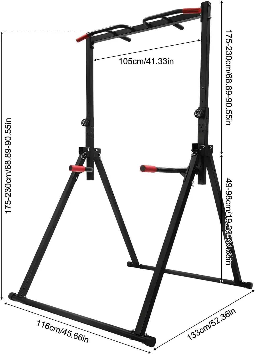 NEW Foldable Power Tower Dip Station, Height Adjustable,175cm-230 cm, Triangular Pull Up Station, 200kg, Multifunctional Fitness