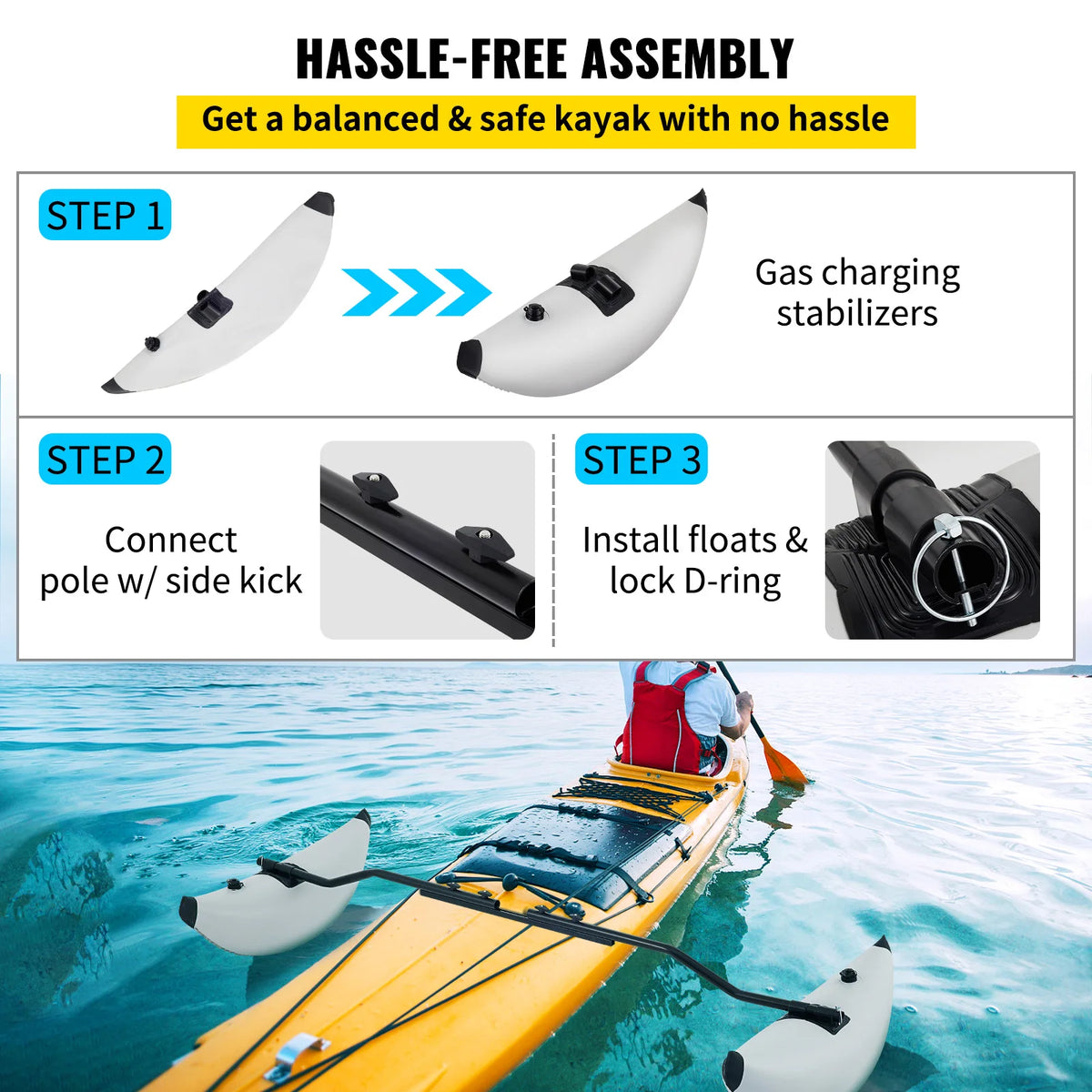 SucceBuy Kayak Outrigger Stabilizer Floats With Adjustable Arms