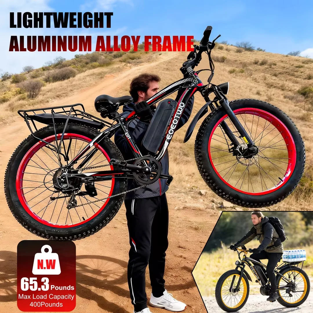 EOEOTWO Heavy Duty Ebike, 400 LBS Capacity, 65Nm High Torque, Front Suspension, Rear Rack, 5 Riding Modes, Phone Holder with Charging