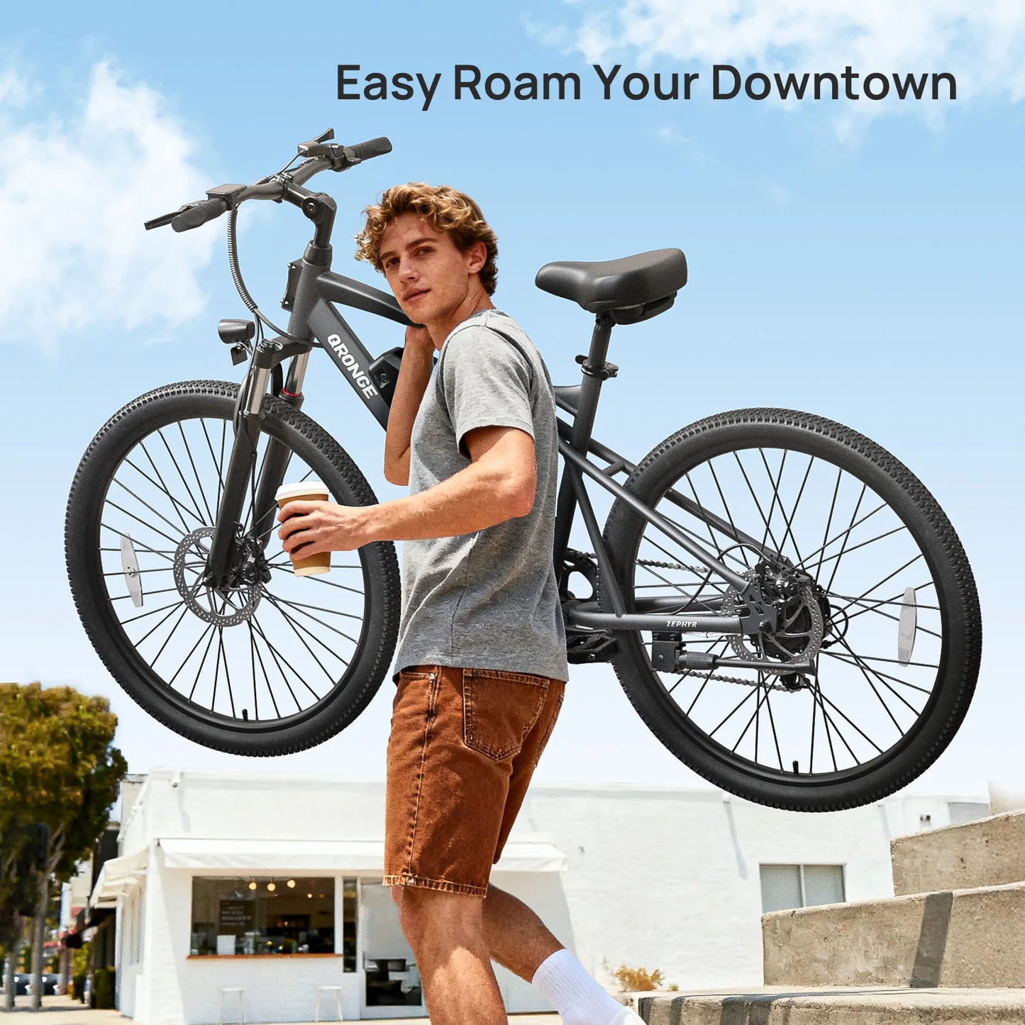 QRONGE Zephyr Electric Bike for Adults 1000W Peak Motor 486Wh Battery Mountain Electric Bicycle 26'' Tire Full Suspension E-bike