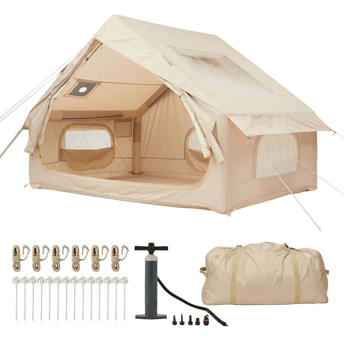 Inflatable Waterproof Camping Tent With Stove Jack And Mesh Windows