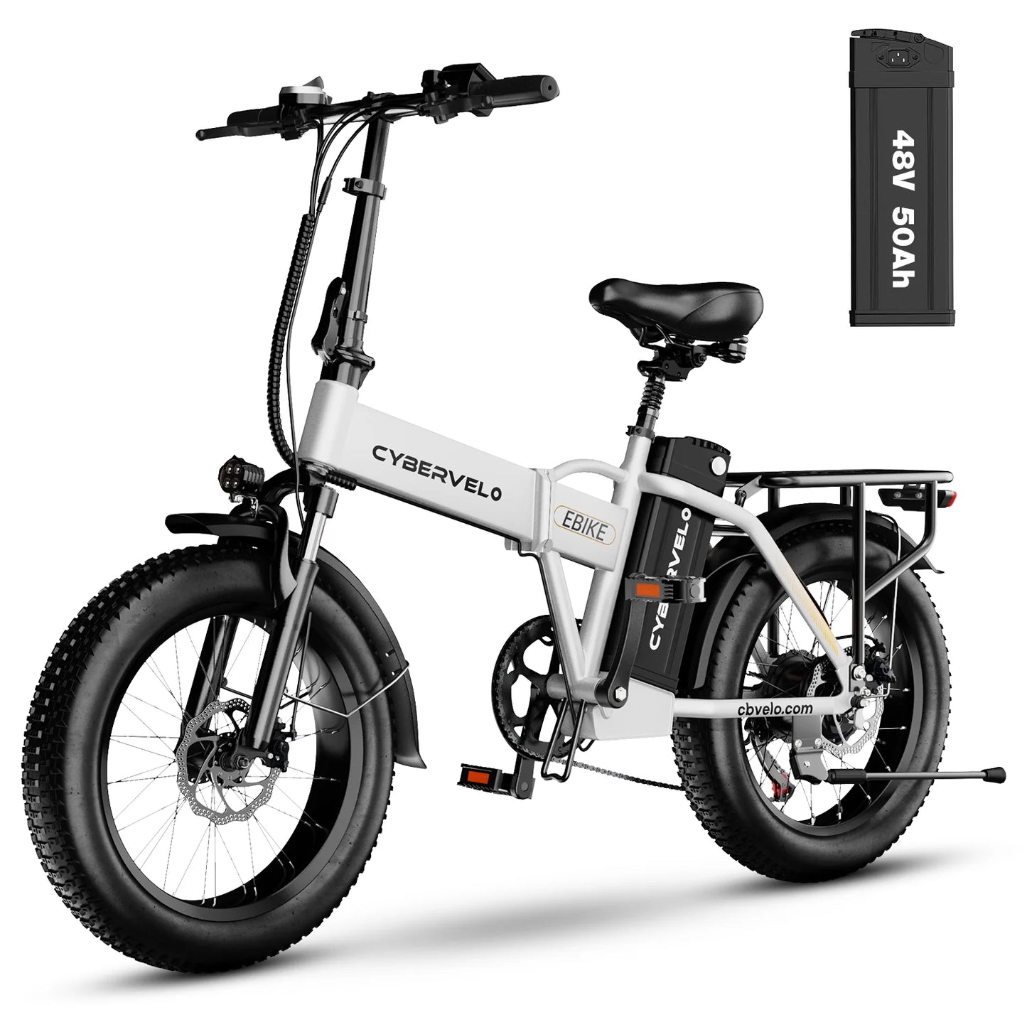 Cybervelo 1000W Peak High-speed Brushless Folding 20 Inch Fat Tire Electric Bike for Adults 48V 20.8Ah/50Ah Removable Battery 80 Miles Range Commuter E-Bicycle EK4