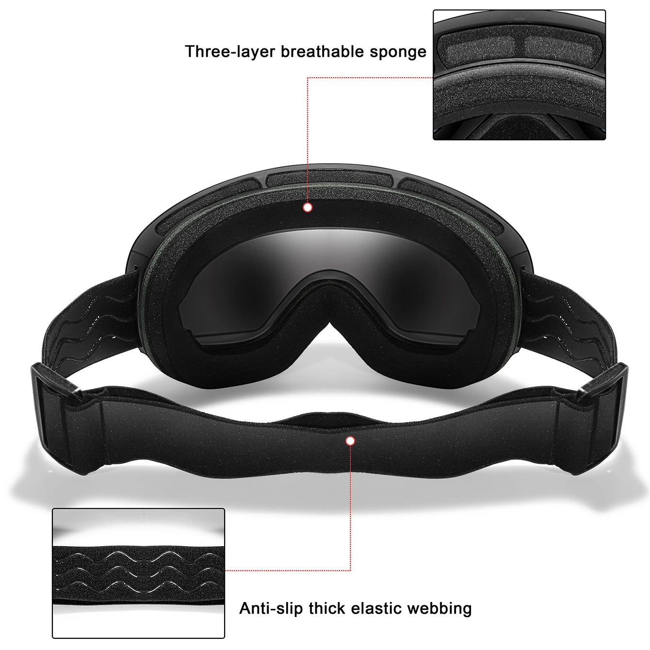 Winter Ski Goggles UV400 Anti Fog Unisex Free Frame Bag