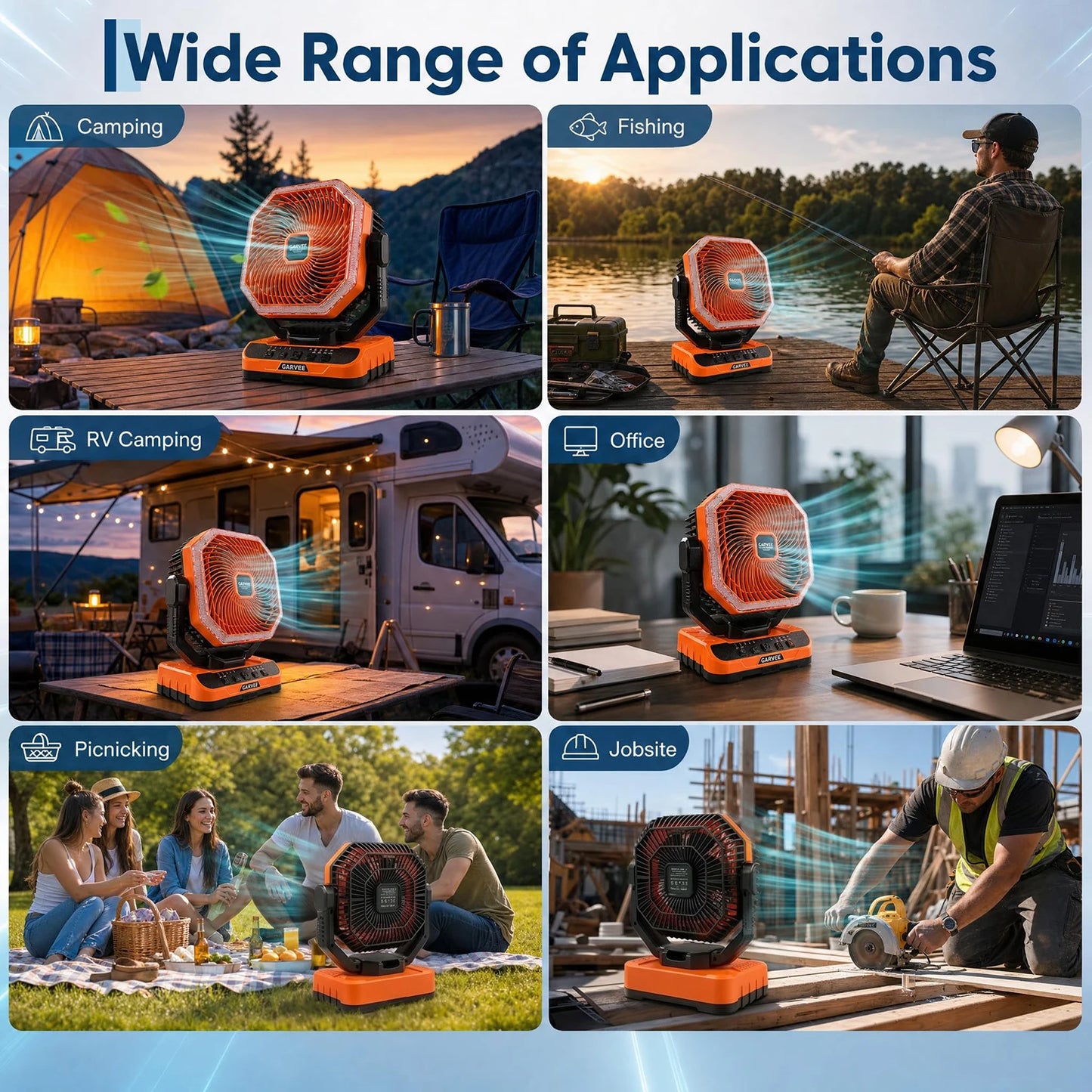Portable Camping Fan 40000mAh Rechargeable Battery Powered Fan With Remote Timer LED Light 5 Speeds For Tent Travel Car Outdoor