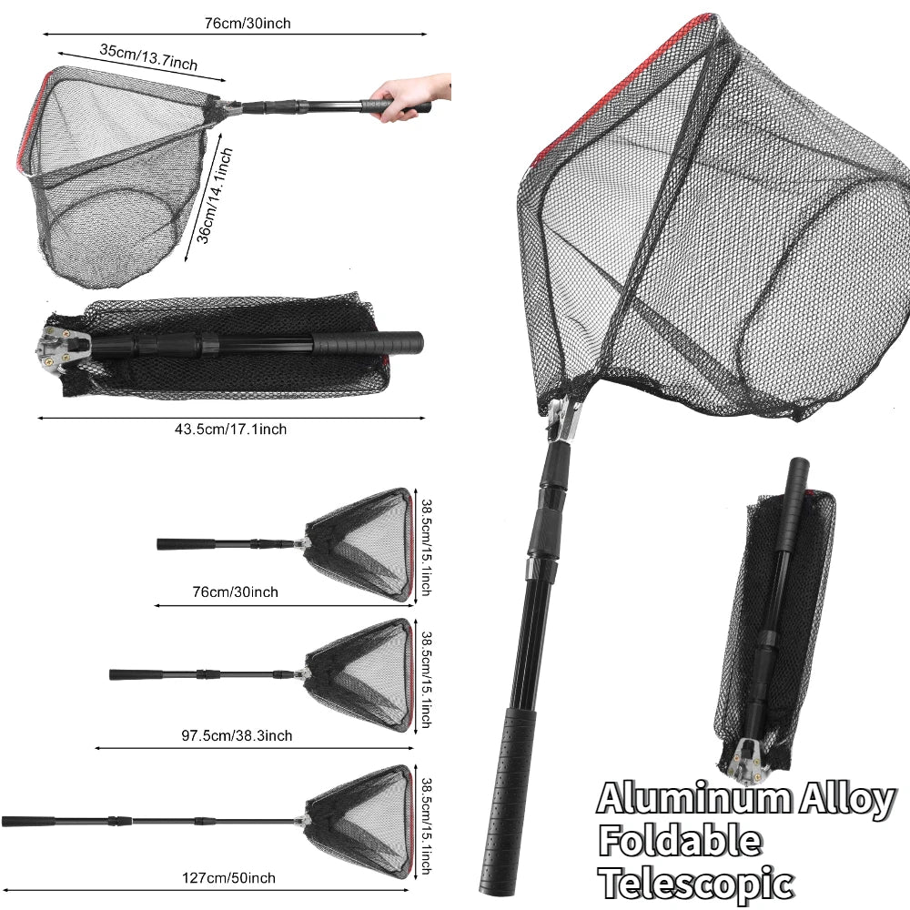 Fishing Landing Net With Telescopic Pole Anti Slip Handle