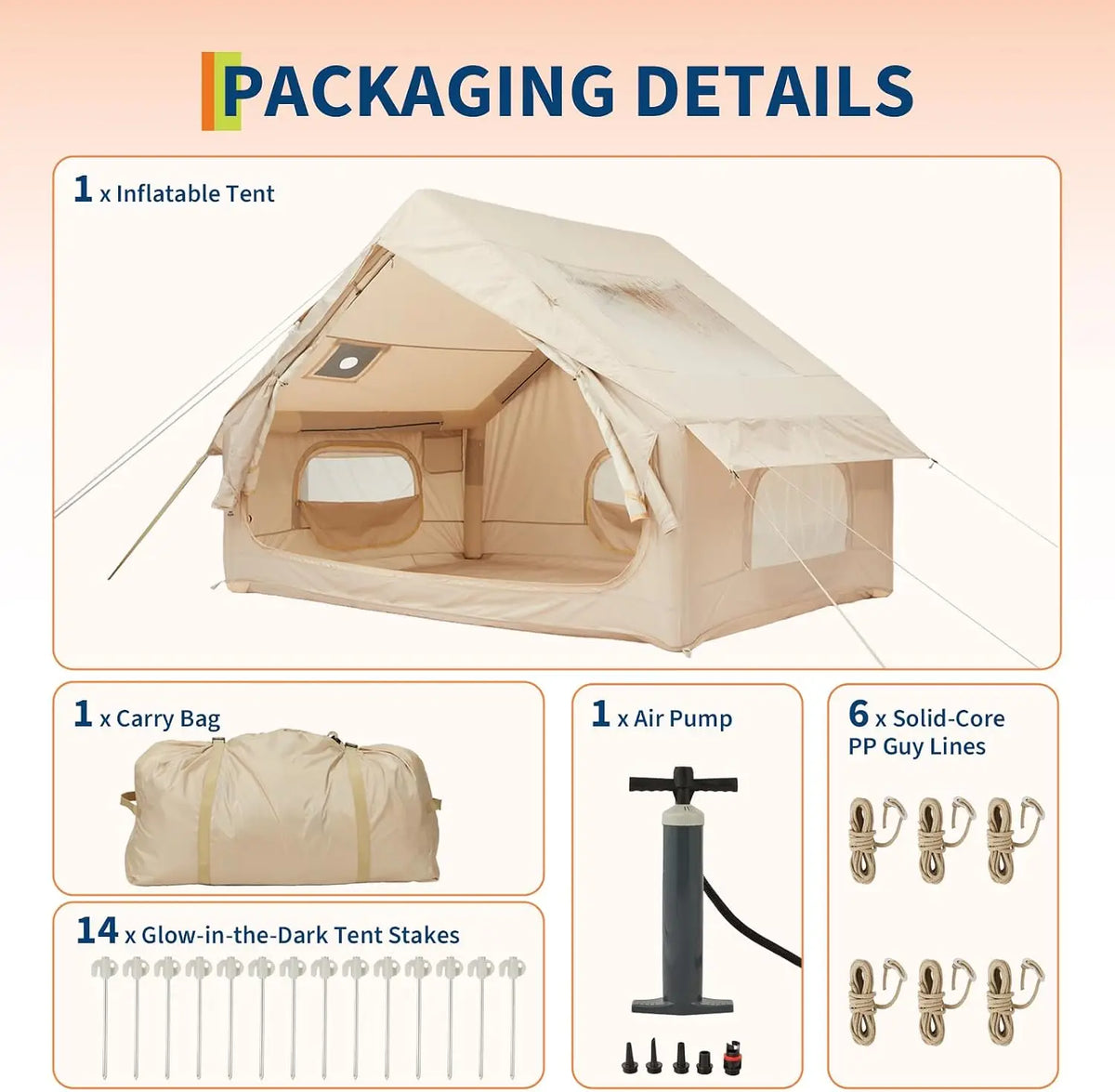 Inflatable Waterproof Camping Tent With Stove Jack And Mesh Windows