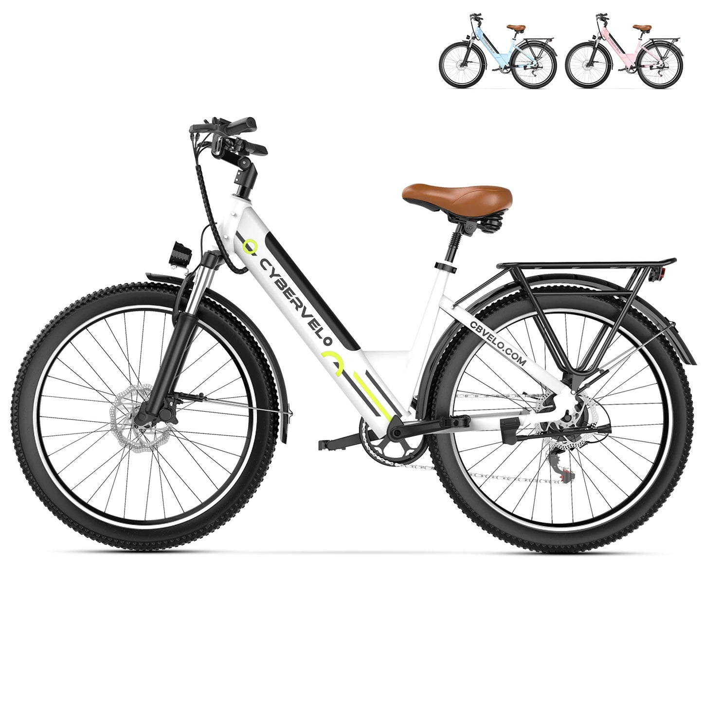 Cybervelo 1000W Peak 26" Electric Bike Adults 80Miles Removable Battery 7-Speed Ebike Beach Snow Commute E Bicycle for Men Women EK2