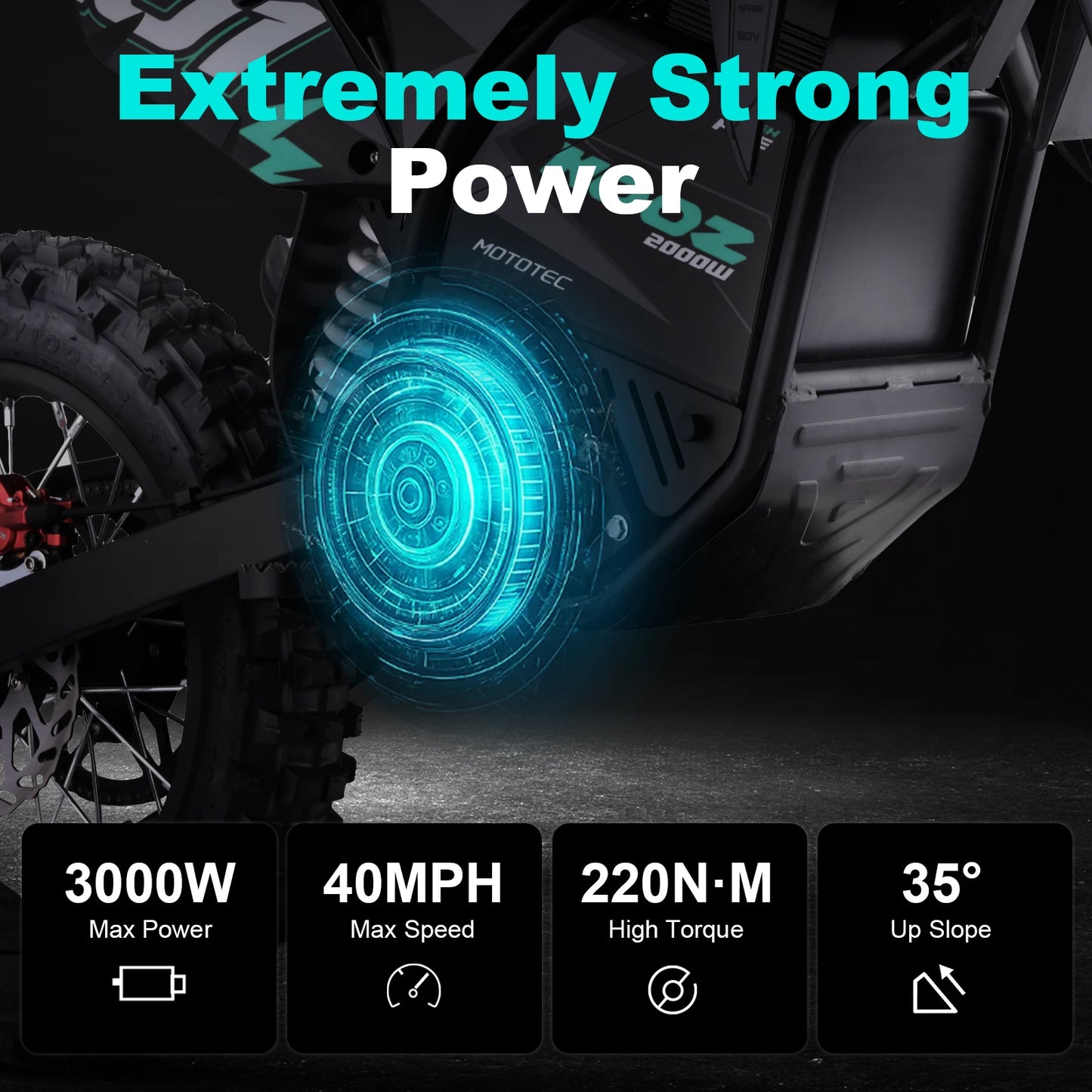 KOOZ HP115E 60V 2000W Electric Motorcycle for Kids and Teens,Electric Dirt Bike Up to 40 MPH & 18 Miles Long-Range.