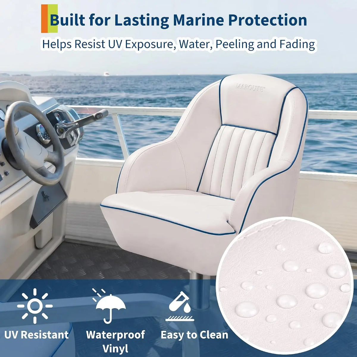 Garvee Marine Captain Boat Seat With Fold Down Backrest