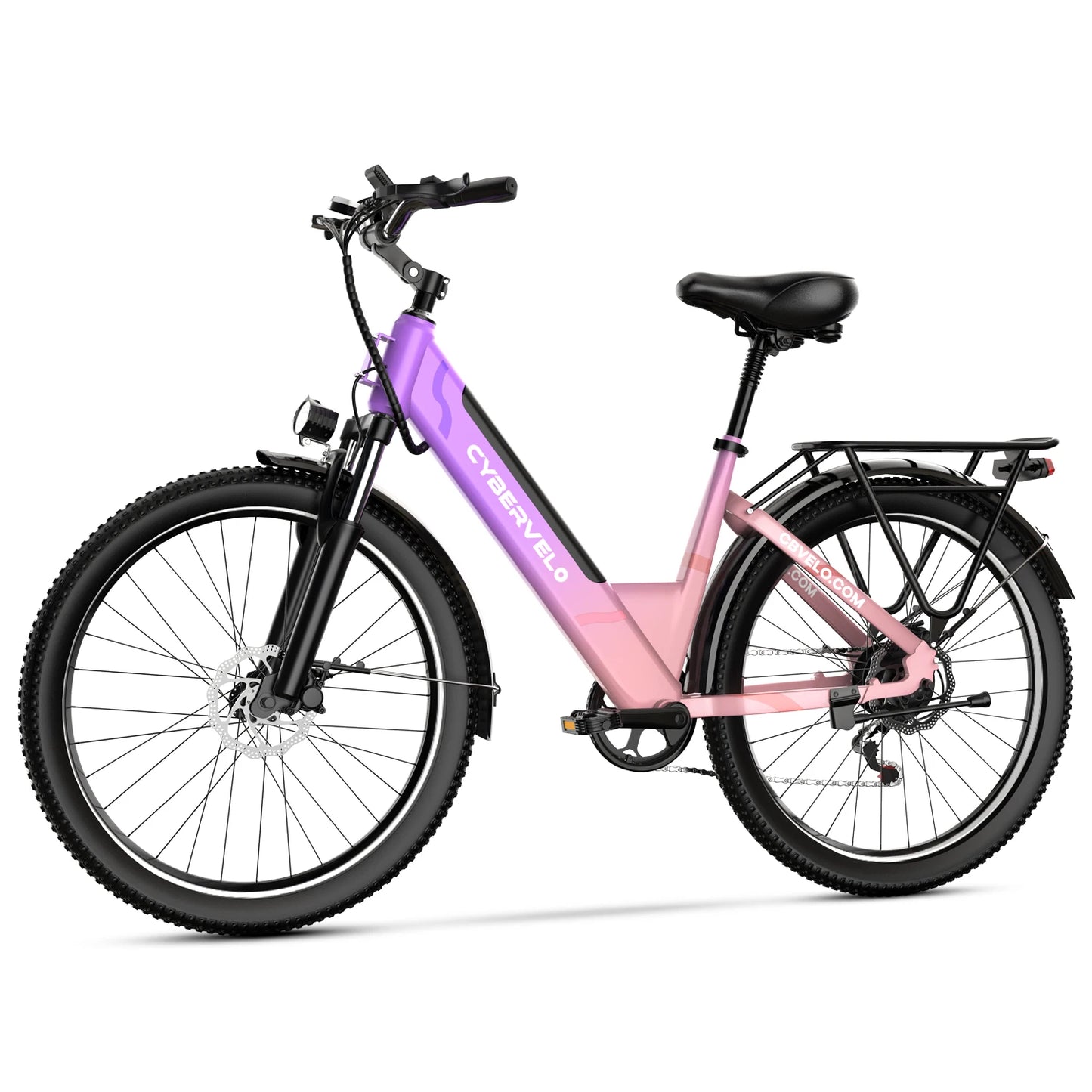 Cybervelo 1000W Peak 26" Electric Bike Adults 80Miles Removable Battery 7-Speed Ebike Beach Snow Commute E Bicycle for Men Women EK2