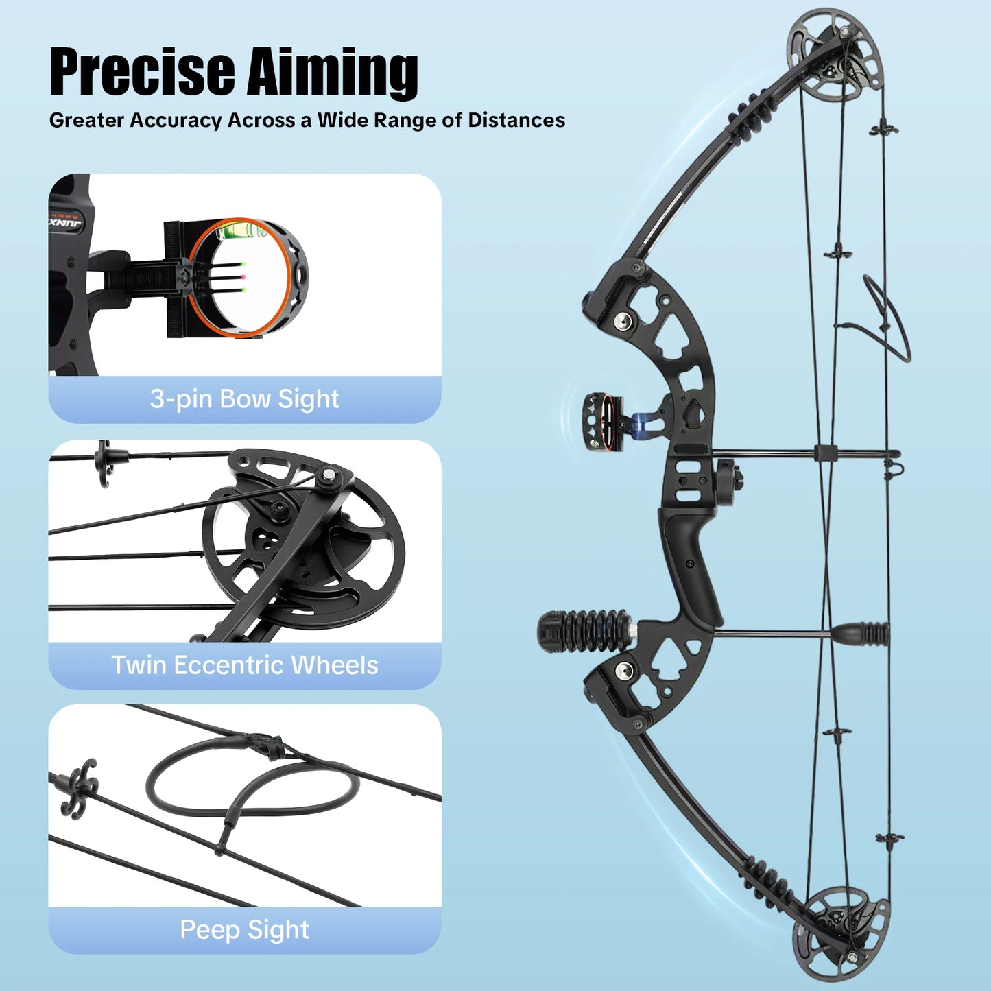 Compound Bow With Adjustable Draw Weight And 3 Pin Sight