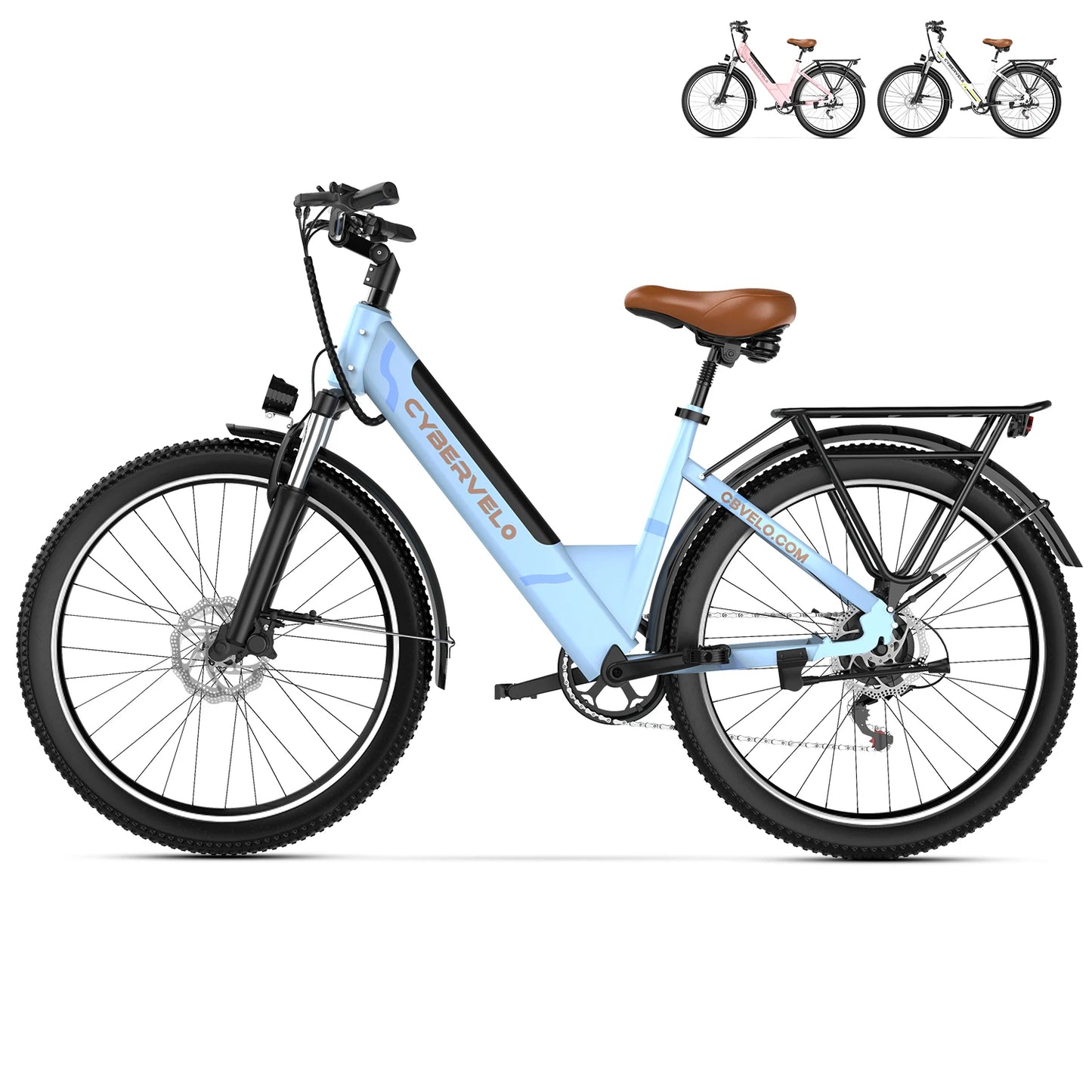 Cybervelo 1000W Peak 26" Electric Bike Adults 80Miles Removable Battery 7-Speed Ebike Beach Snow Commute E Bicycle for Men Women EK2