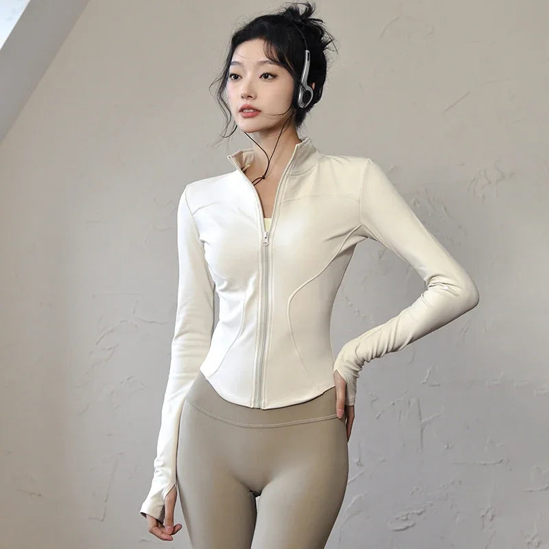 Women's Long Sleeve Running Jacket Zip Front Workout Coat