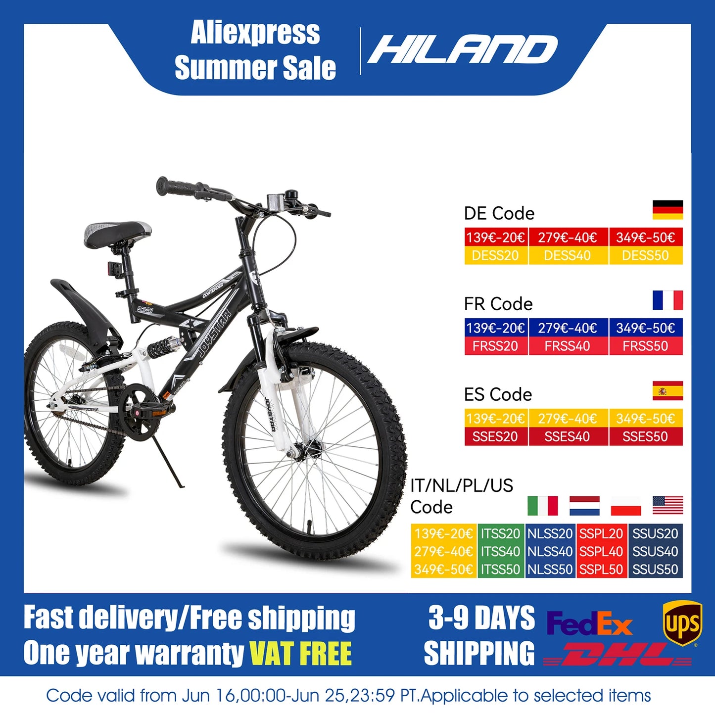 JOYSTAR Kids Mountain Bike Dual Suspension Ages Five To Thirteen