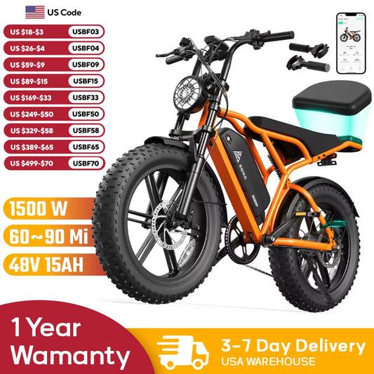 R002S 1500W Fat Tire Electric Bike All Terrain Range