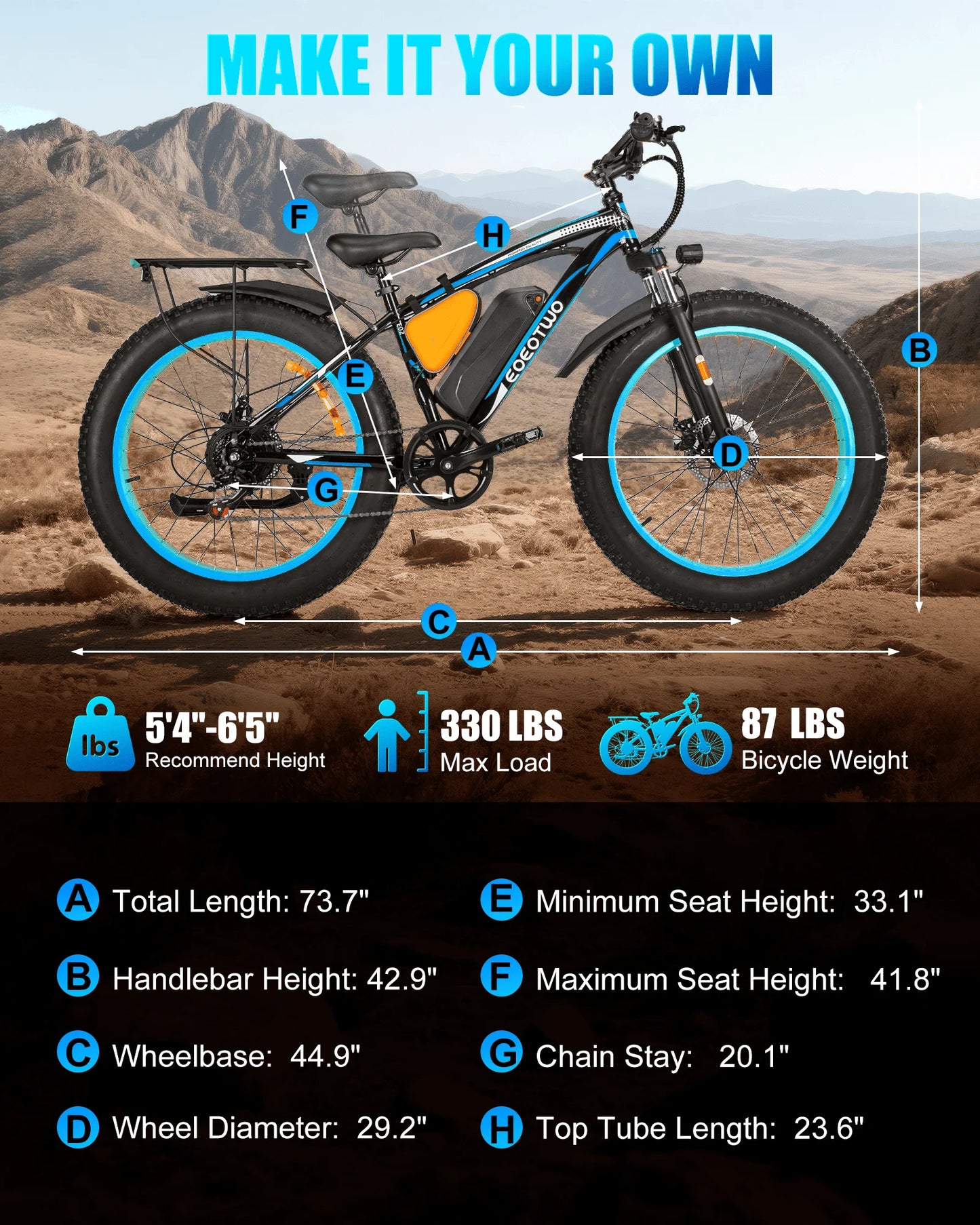 EOEOTWO Electric Bike 1500W Peak With 960Wh Battery Fat Tire