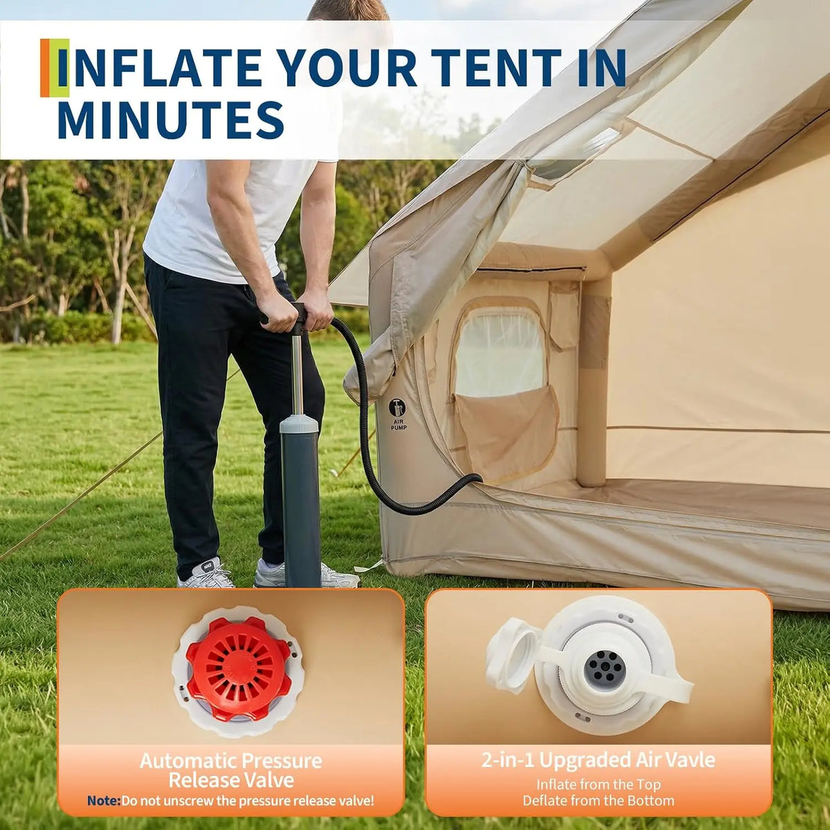 Inflatable Waterproof Camping Tent With Stove Jack And Mesh Windows