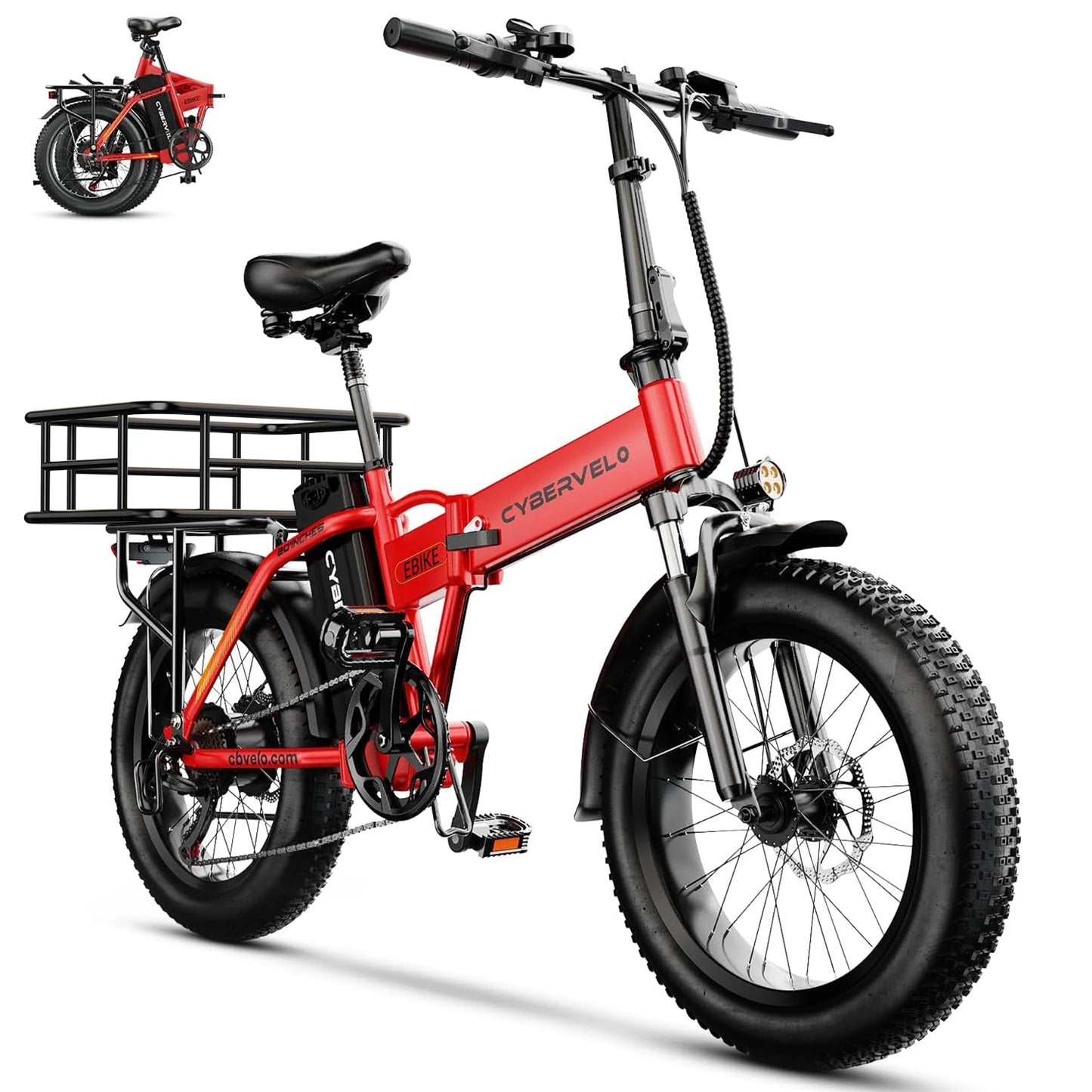 Cybervelo 1000W Peak High-speed Brushless Folding 20 Inch Fat Tire Electric Bike for Adults 48V 20.8Ah/50Ah Removable Battery 80 Miles Range Commuter E-Bicycle EK4