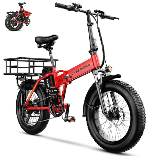 Cybervelo 1000W Peak High-speed Brushless Folding 20 Inch Fat Tire Electric Bike for Adults 48V 20.8Ah/50Ah Removable Battery 80 Miles Range Commuter E-Bicycle EK4