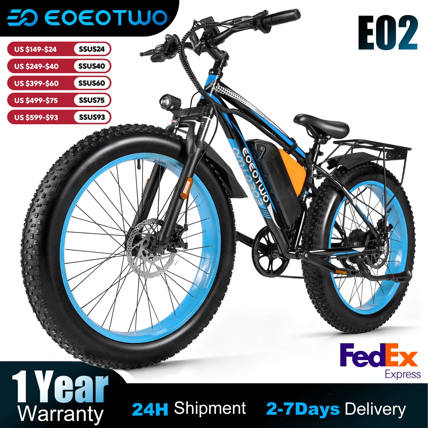 EOEOTWO Electric Bike 1500W Peak With 960Wh Battery Fat Tire