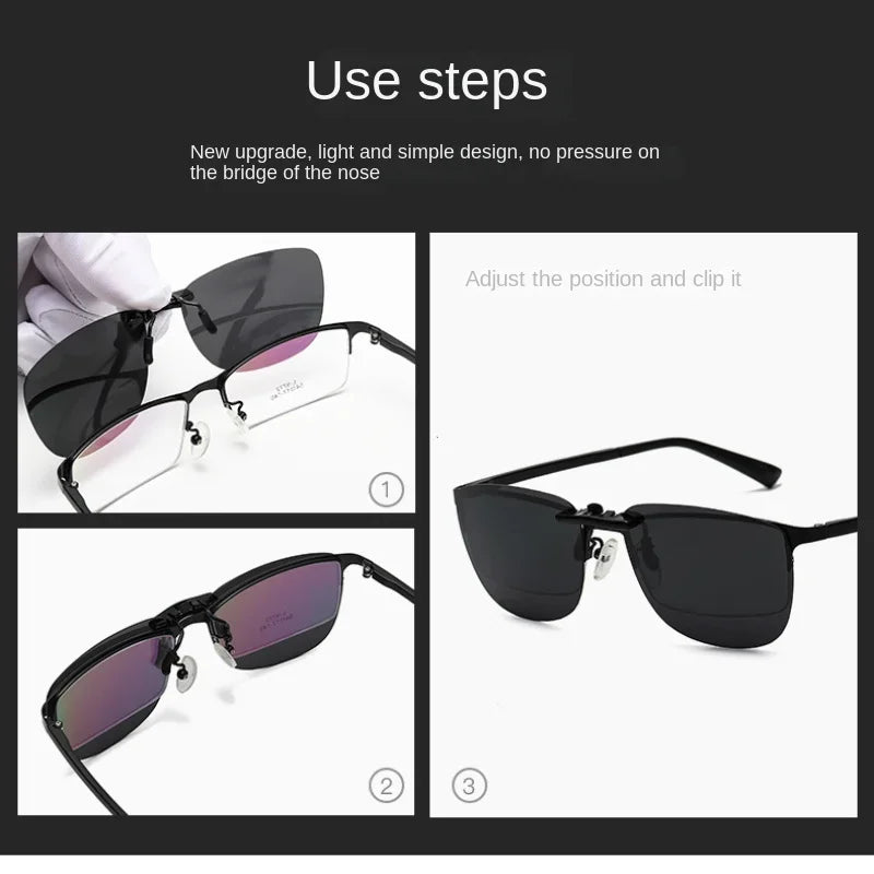 Dawndesslo Square Clip On Sunglasses Polarized UV400 Night Vision