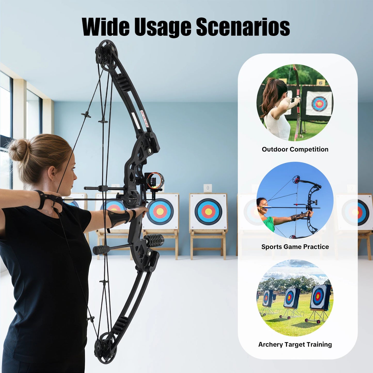 Compound Bow With Adjustable Draw Weight And 3 Pin Sight