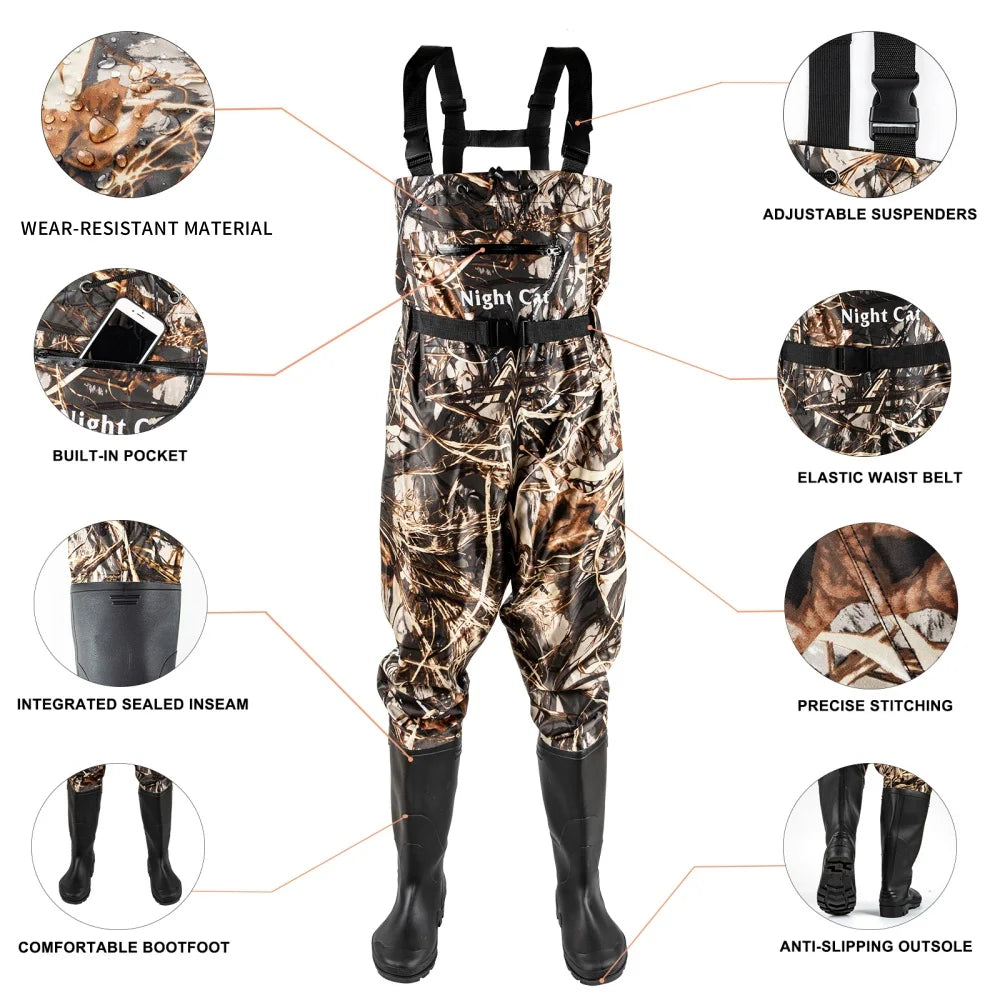 Night Cat Fishing Waders for Men Women Waterproof Hunting Chest Wader with Bootfoot Belt Breathable Lightweight Size 6.5-13