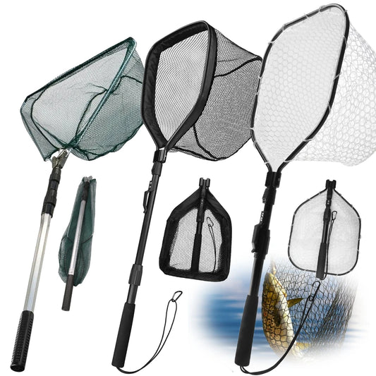 Fishing Landing Net With Telescopic Pole Anti Slip Handle