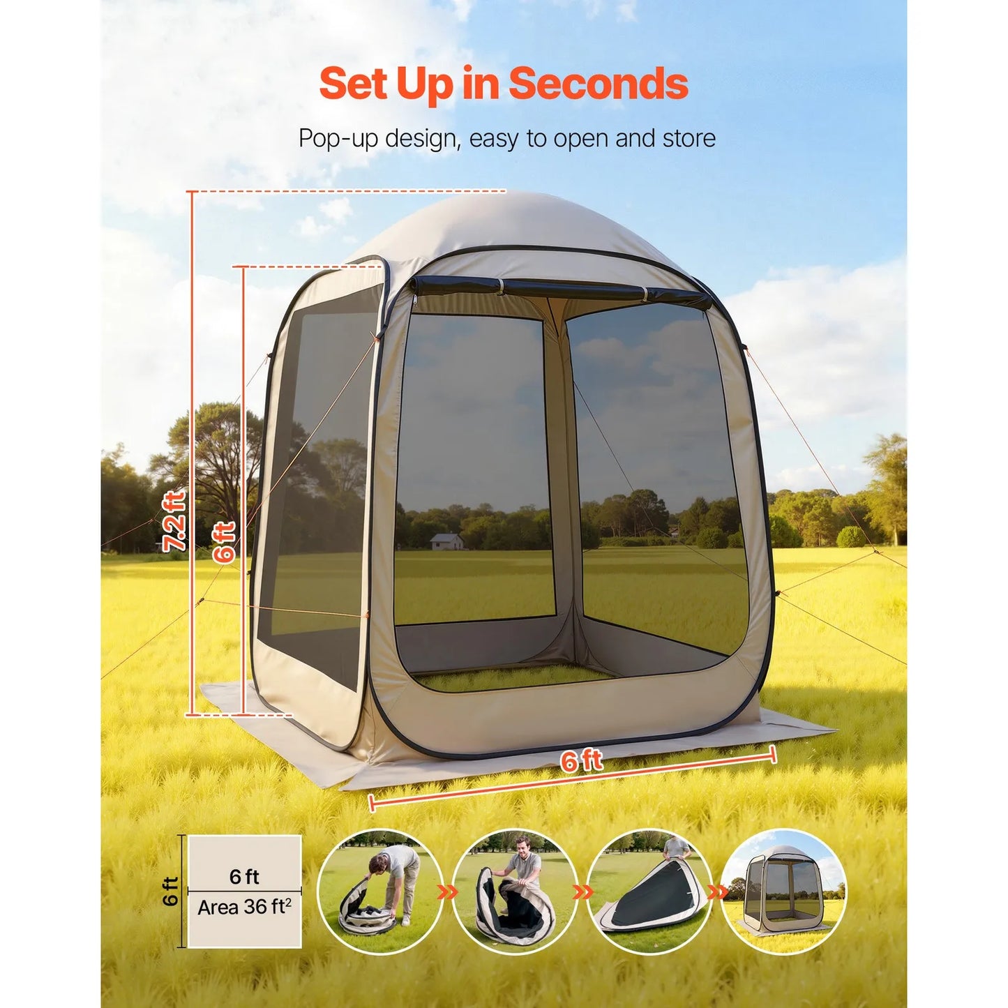 Pop Up Screen House Tent Gazebo For Camping 4-6 People
