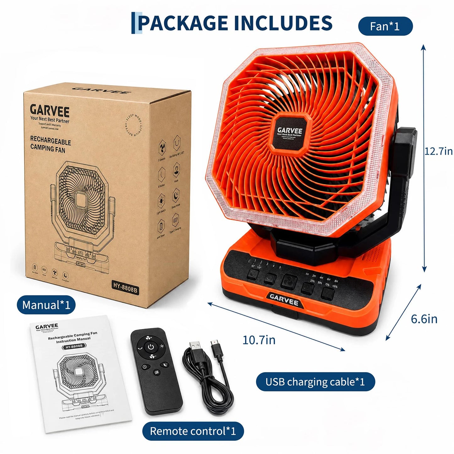 Portable Camping Fan 40000mAh Rechargeable Battery Powered Fan With Remote Timer LED Light 5 Speeds For Tent Travel Car Outdoor